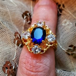 Deep Blue Sea Ornate Gold Plated Ring Size 6